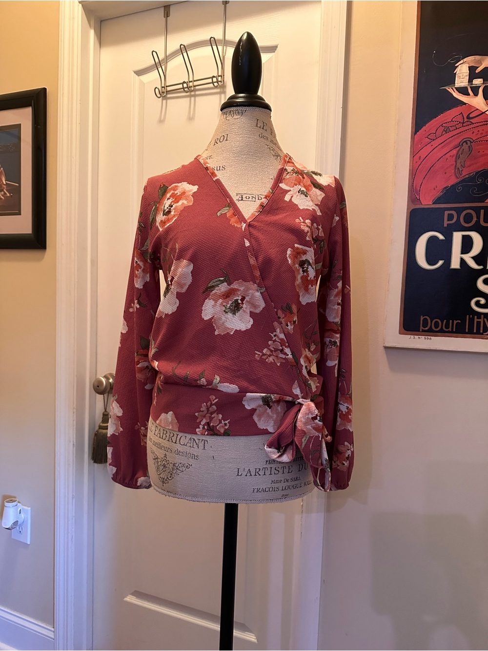 Free Kisses Dusty Rose Floral Wrap Blouse
